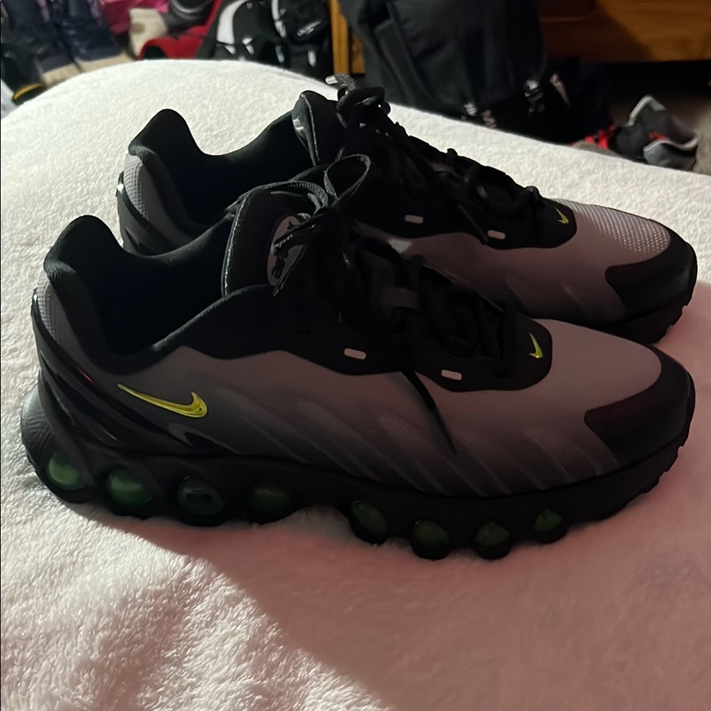 Nike Black and Gray Shoes with Neon Green Highlights